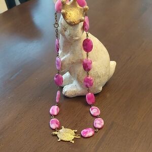 Turtle -Charming Pink Beaded Necklace with Turtle Pendant